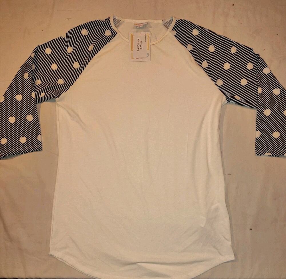 LuLaRoe Randy Long Sleeve Shirt Top Size Medium NWT M White Stripe Polka Dot NEW